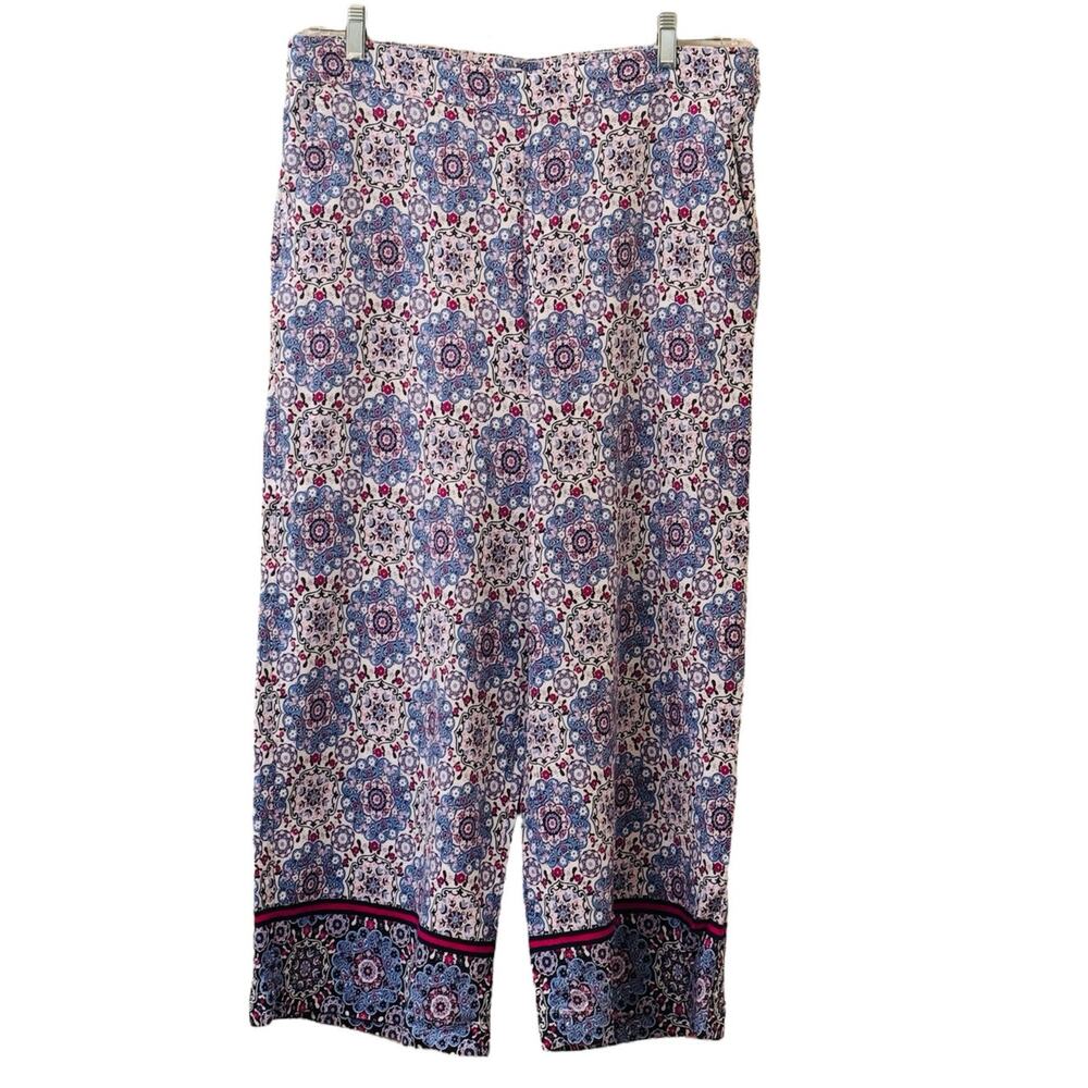 Ann Taylor LOFT Medallion Linen Fluid Wide Leg Crop Pants Size Large